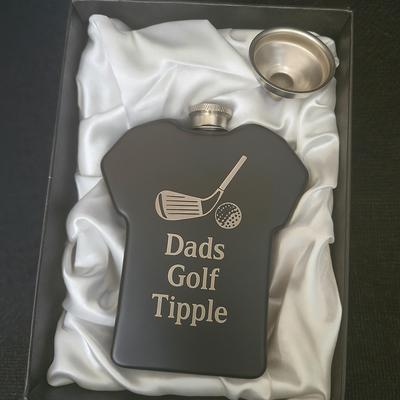 Personalised T Shirt Hip Flask with Engraved Box