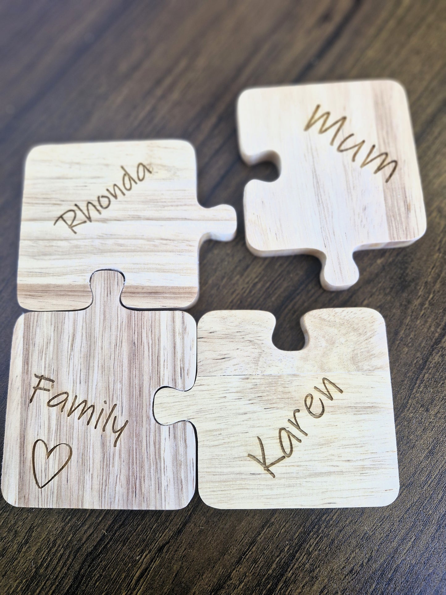 Personalised 4 Piece Wooden Jigsaw Coaster Set