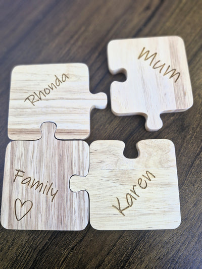 Personalised 4 Piece Wooden Jigsaw Coaster Set