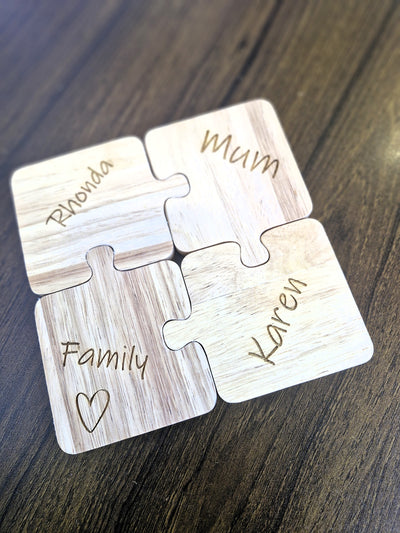 Personalised 4 Piece Wooden Jigsaw Coaster Set