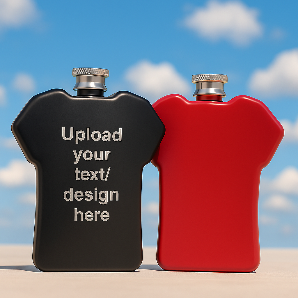 Personalised T Shirt Hip Flask with Engraved Box